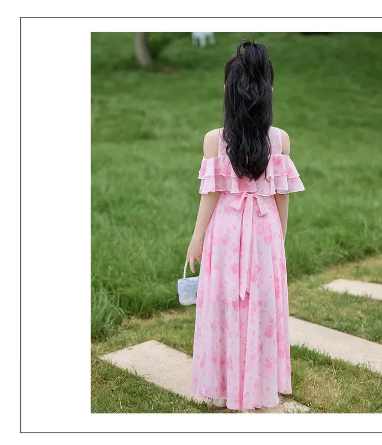 Girls Summer Boho Chiffon Maxi Beach Dress