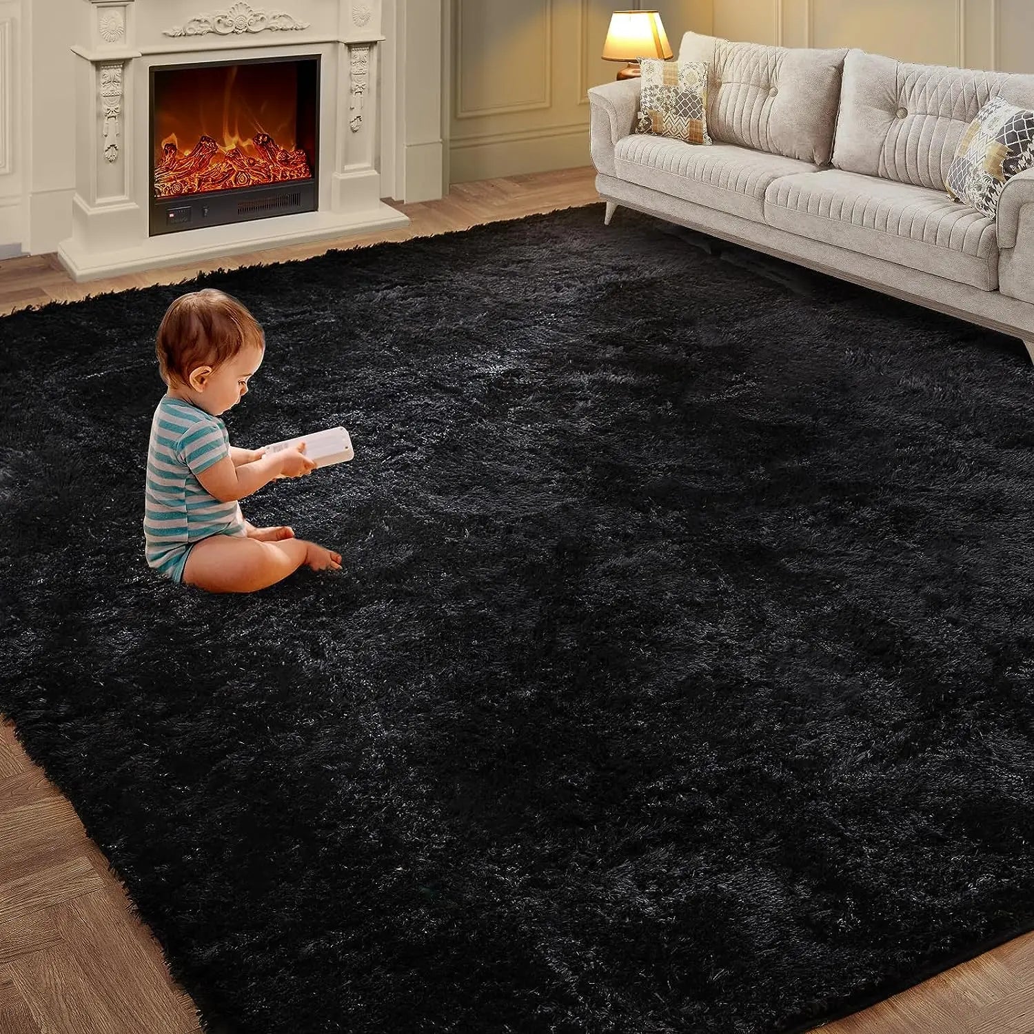 VIKAMA Tie-Dye Plush Area Rug | Soft Fluffy Non-Slip Home & Kids Mat