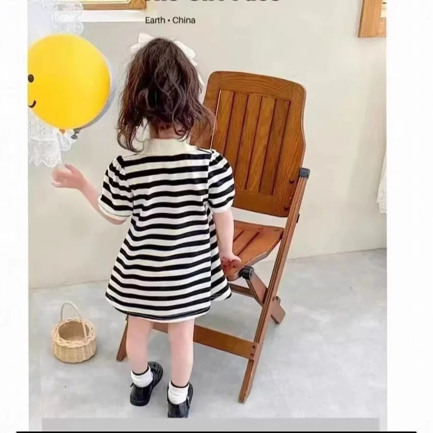 Girls Summer Bubble Sleeve Checkered Strap Dress