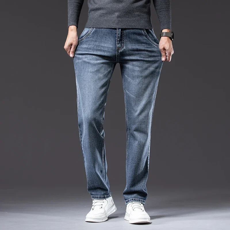 Men's Straight-Fit Stretch Business Jeans | Vintage Blue & Smoke Grey Denim