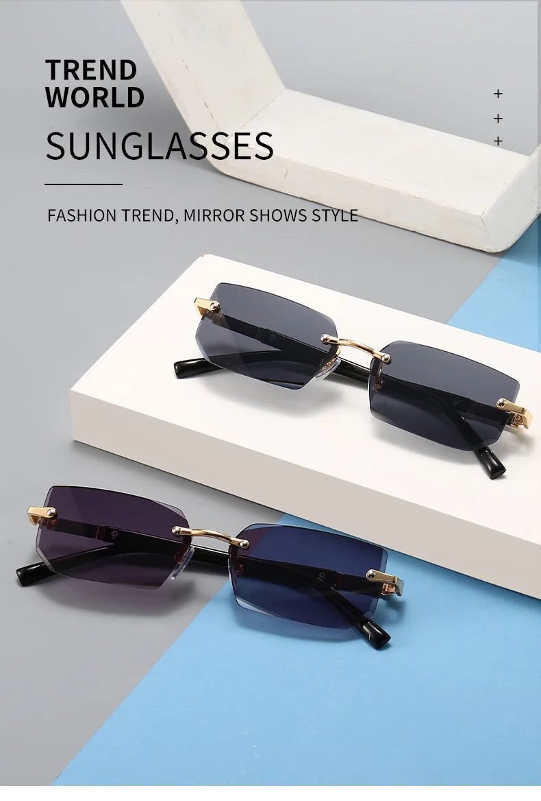 Rimless Rectangle Sunglasses | Unisex Small Square Sun Glasses