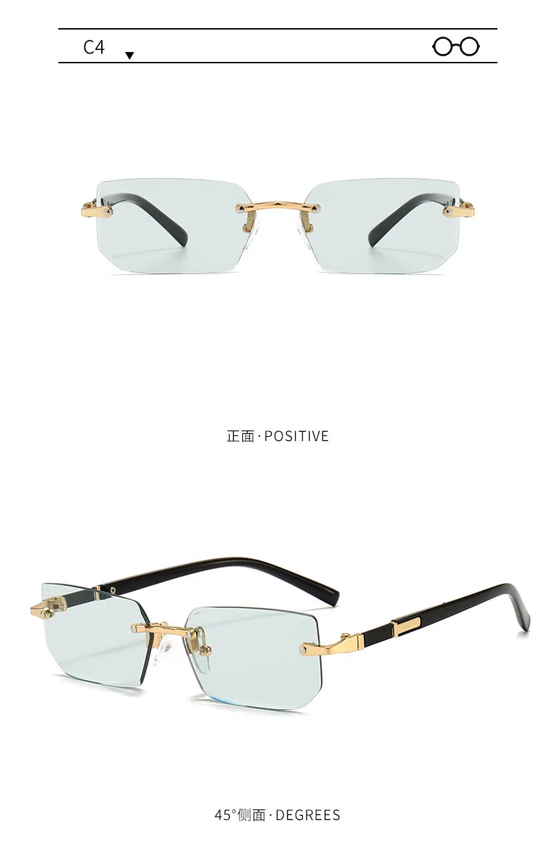 Rimless Rectangle Sunglasses | Unisex Small Square Sun Glasses
