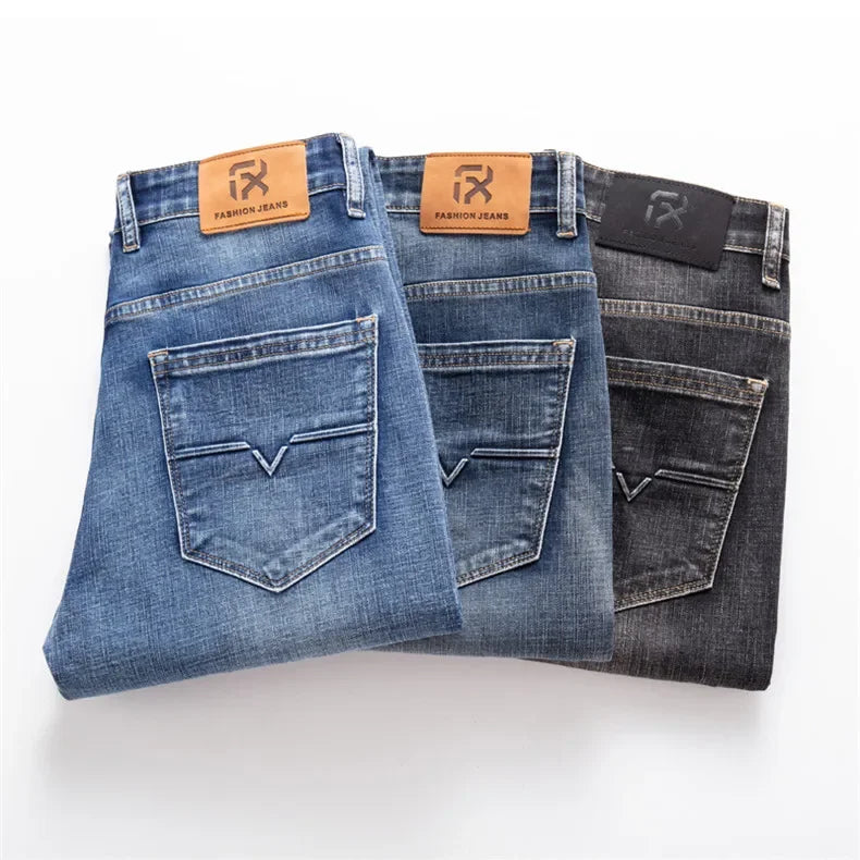 Men's Straight-Fit Stretch Business Jeans | Vintage Blue & Smoke Grey Denim