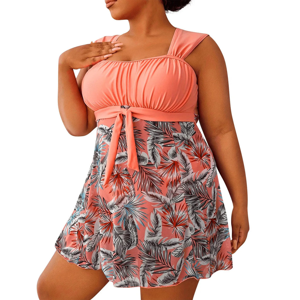 Plus Size High-Waist Swimdress | Push-Up Floral Print Swimsuit (Up to 5XL)