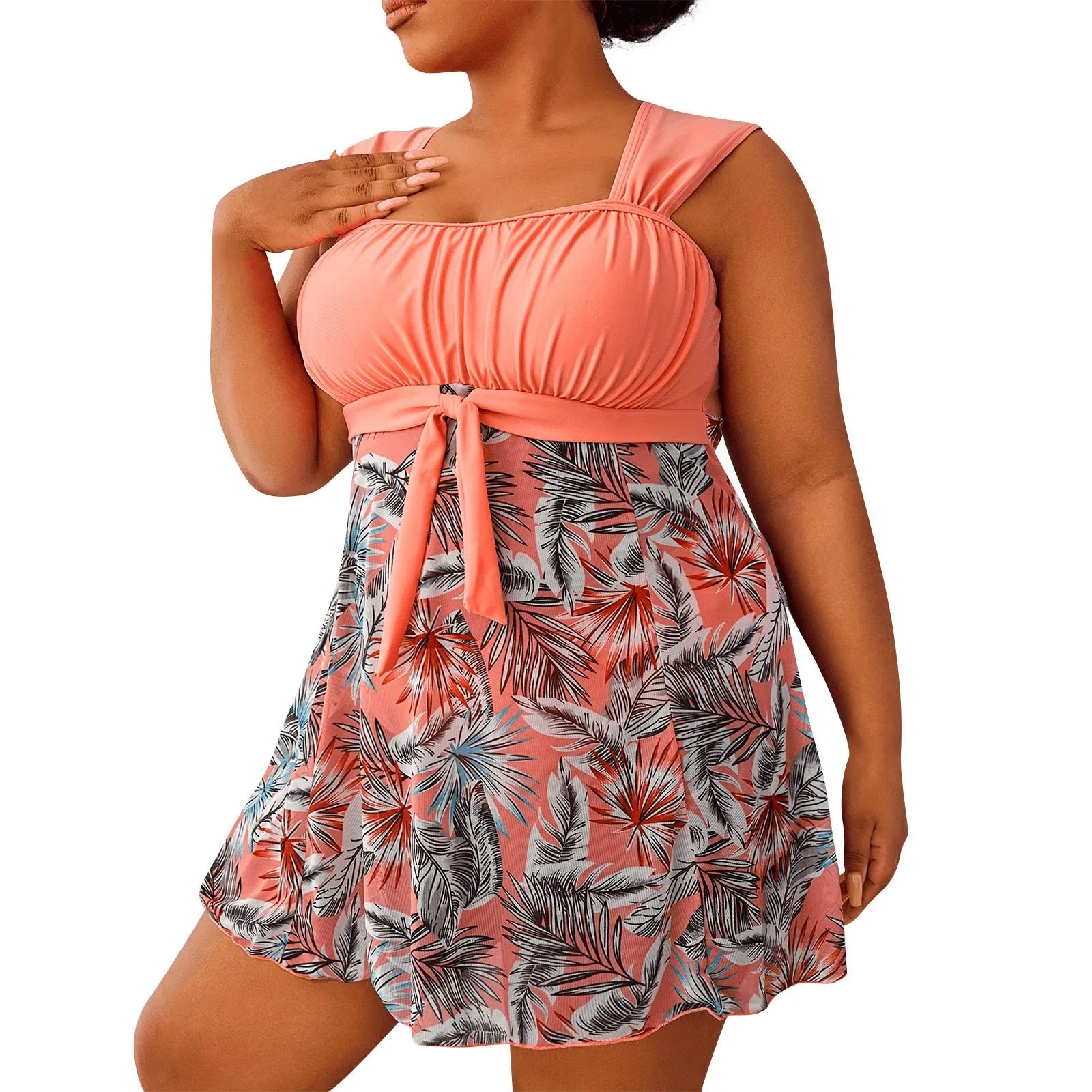 Plus Size High-Waist Swimdress | Push-Up Floral Print Swimsuit (Up to 5XL)