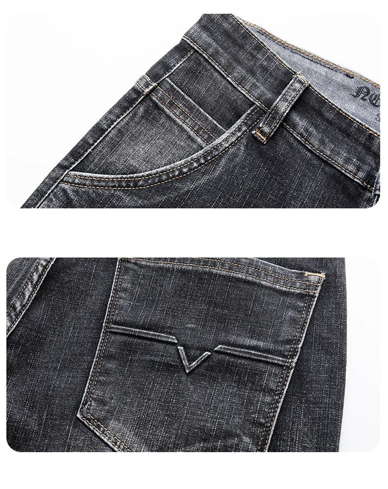 Men's Straight-Fit Stretch Business Jeans | Vintage Blue & Smoke Grey Denim
