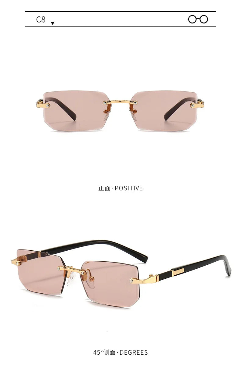 Rimless Rectangle Sunglasses | Unisex Small Square Sun Glasses