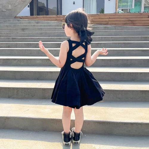 Girls Elegant Black Tutu Backless Party Dress