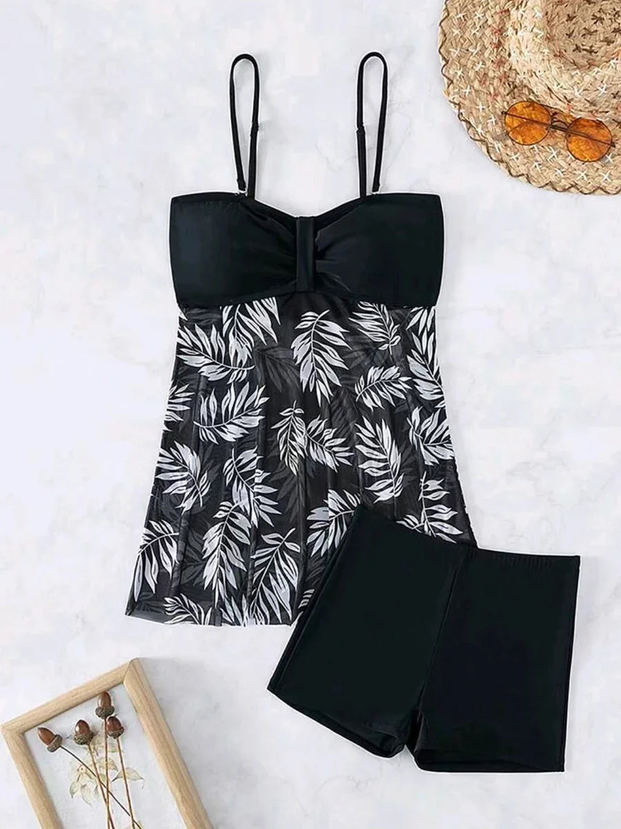 Women's Tankini Dress with Shorts | Padded Printed Swim Set
