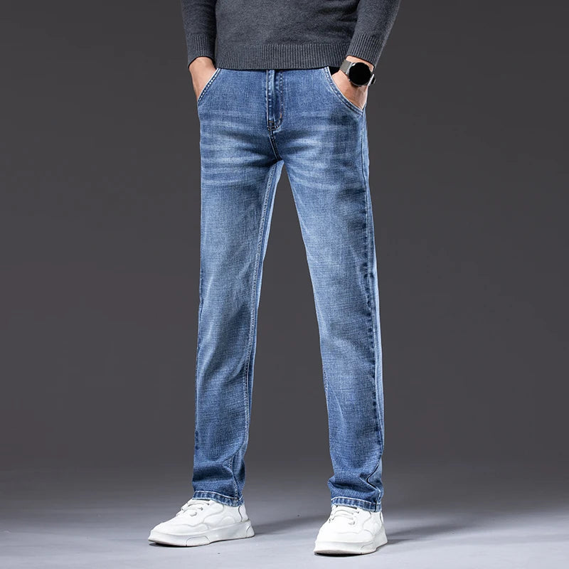 Men's Straight-Fit Stretch Business Jeans | Vintage Blue & Smoke Grey Denim