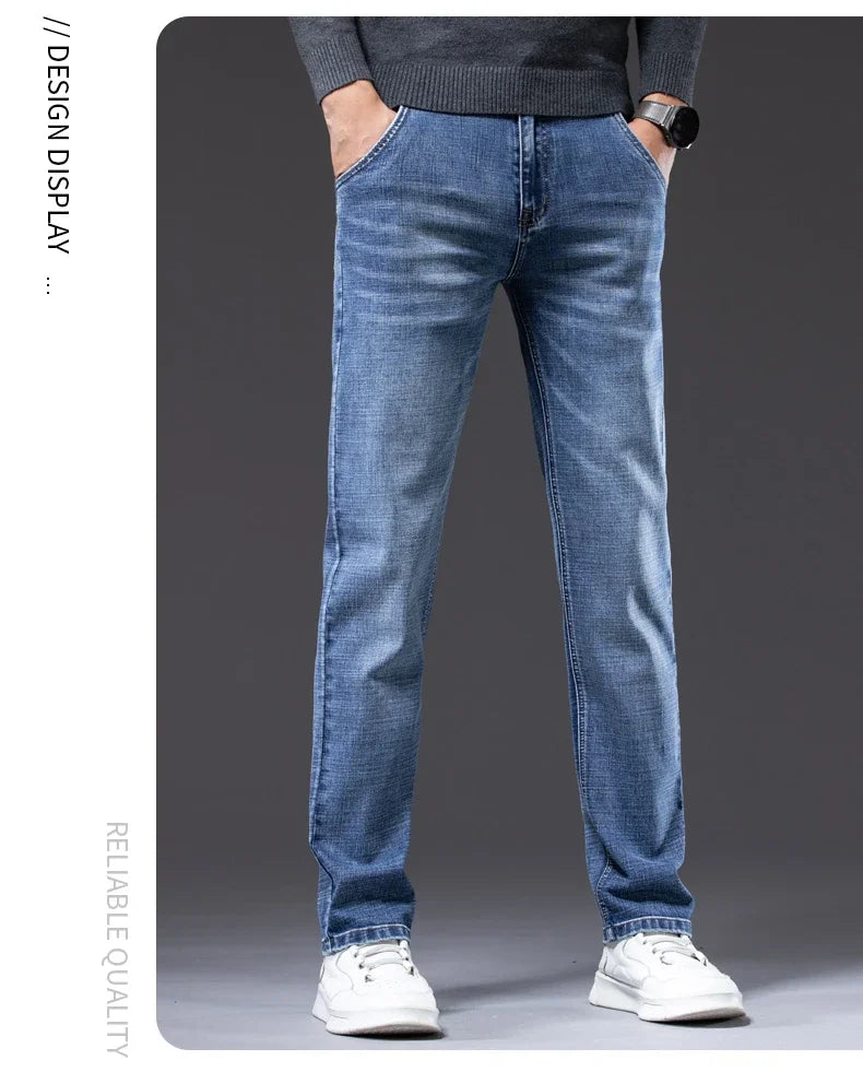 Men's Straight-Fit Stretch Business Jeans | Vintage Blue & Smoke Grey Denim