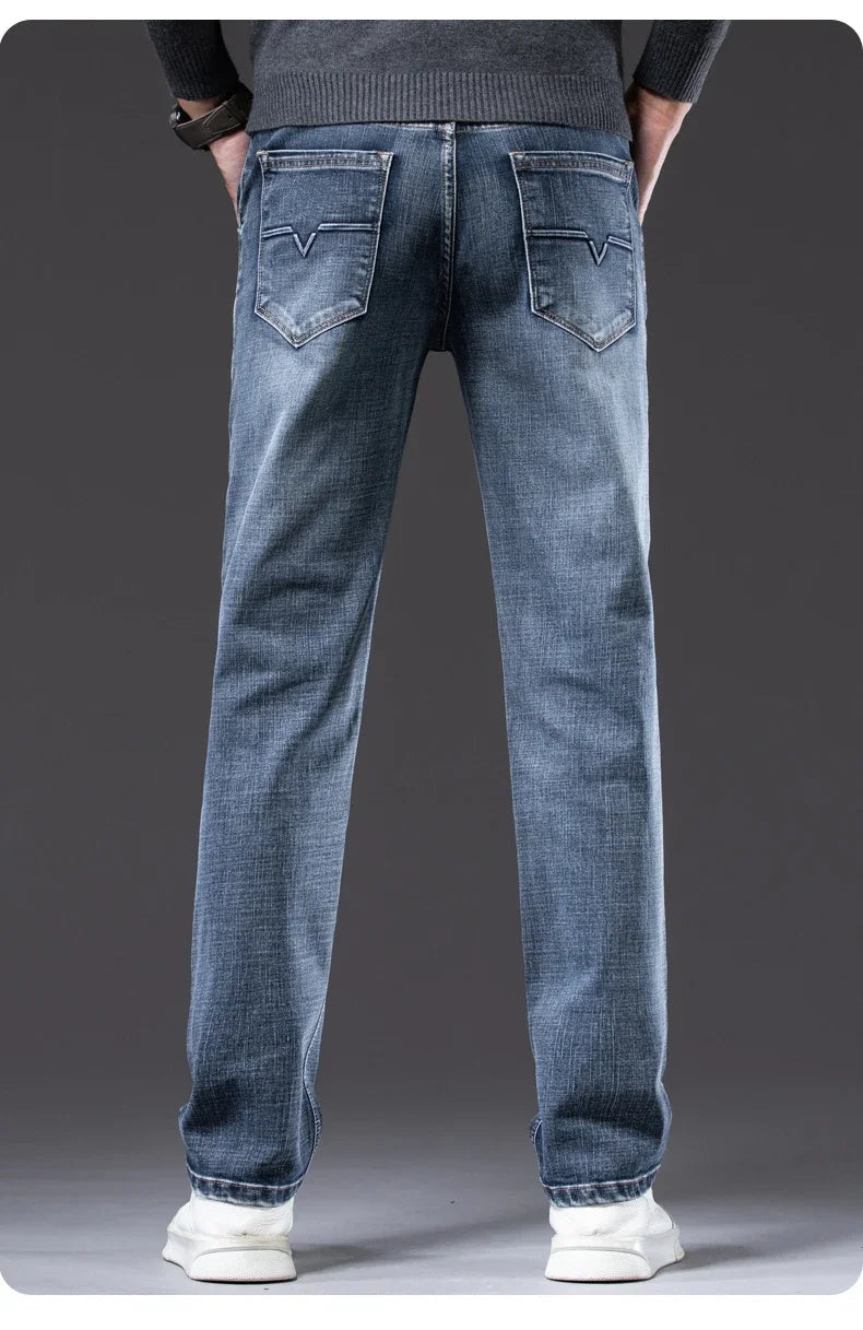Men's Straight-Fit Stretch Business Jeans | Vintage Blue & Smoke Grey Denim
