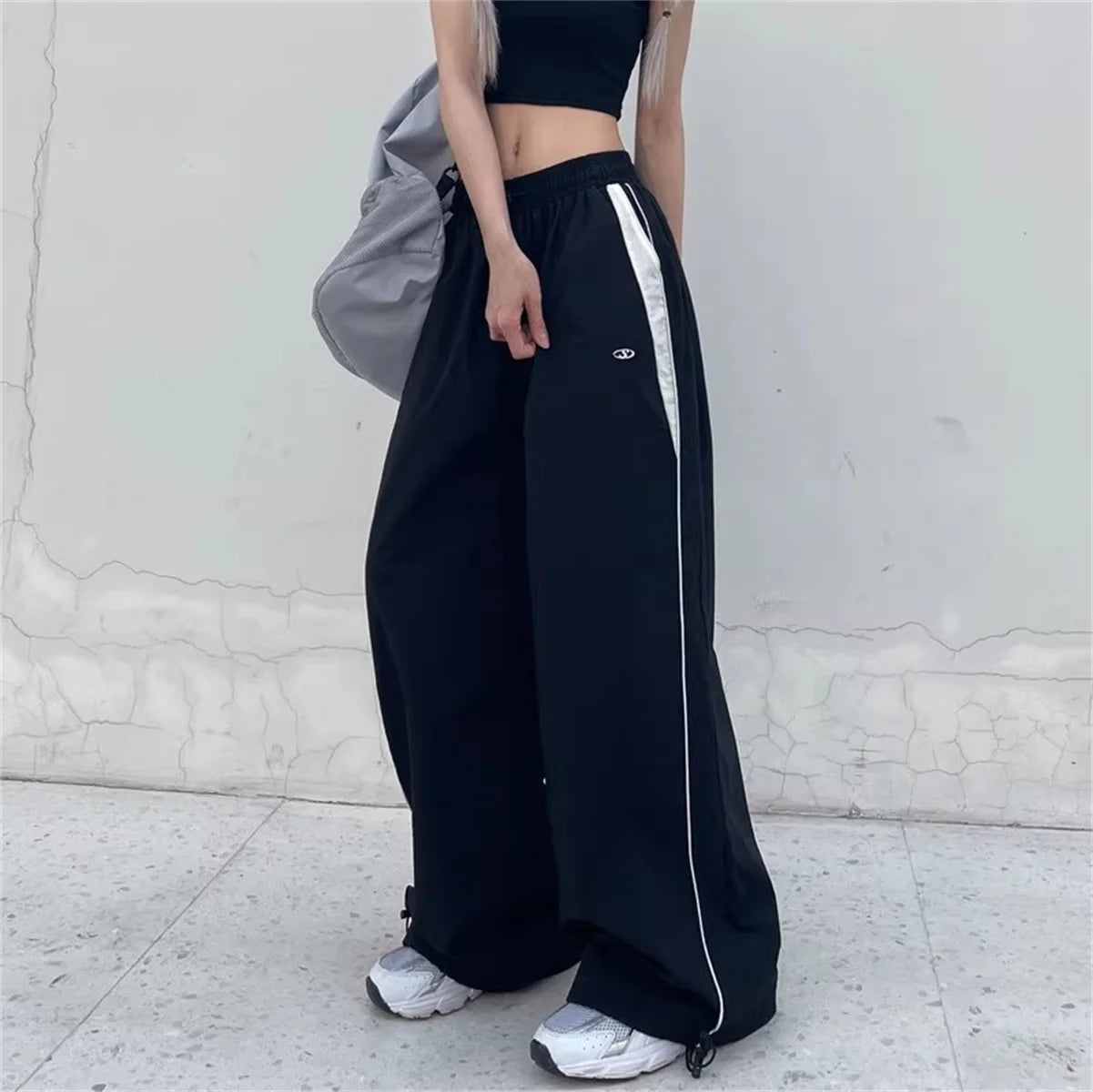 Mamiri-Store Women's High-Waisted Quick-Dry Wide-Leg Cargo Trousers