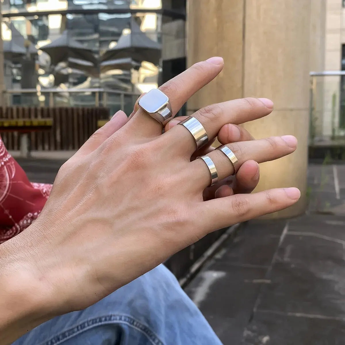 Set of 4 Stainless Steel Wide Rings for Men | Gothic Pattern Casual Jewelry