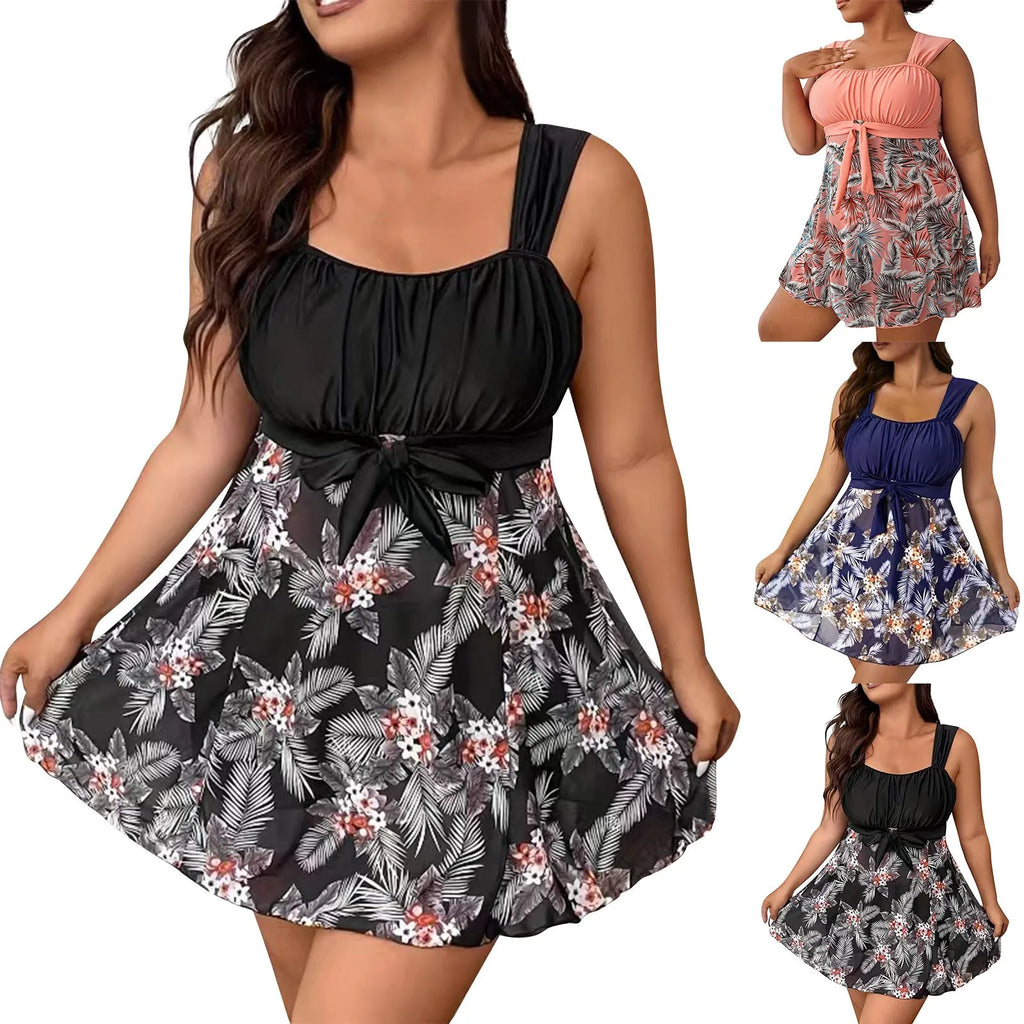 Plus Size High-Waist Swimdress | Push-Up Floral Print Swimsuit (Up to 5XL)
