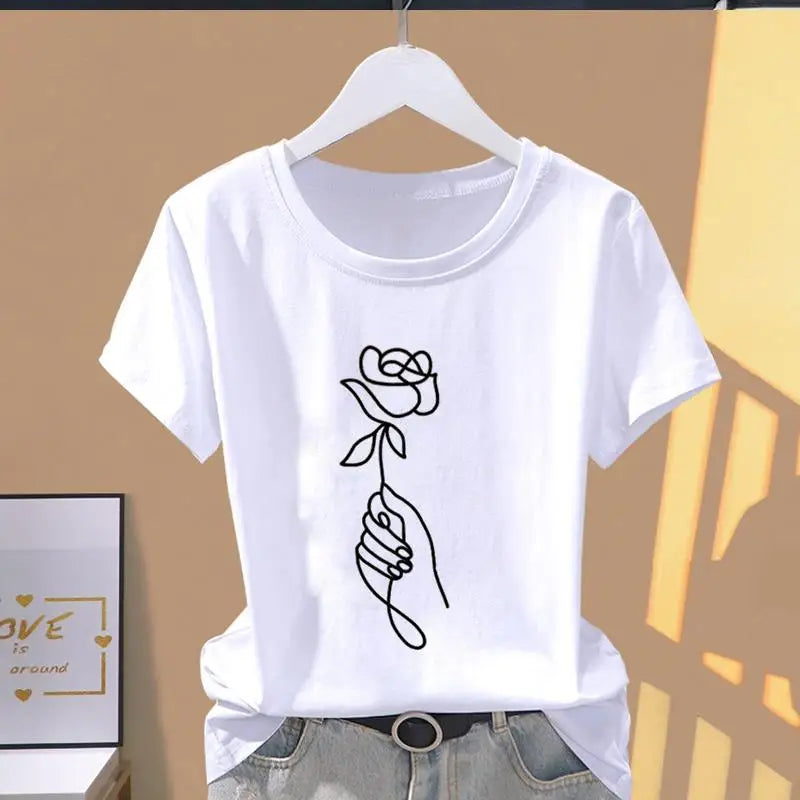 Mamiri-Store Women's Classic Pink Trapezoid Print Modal T-Shirt