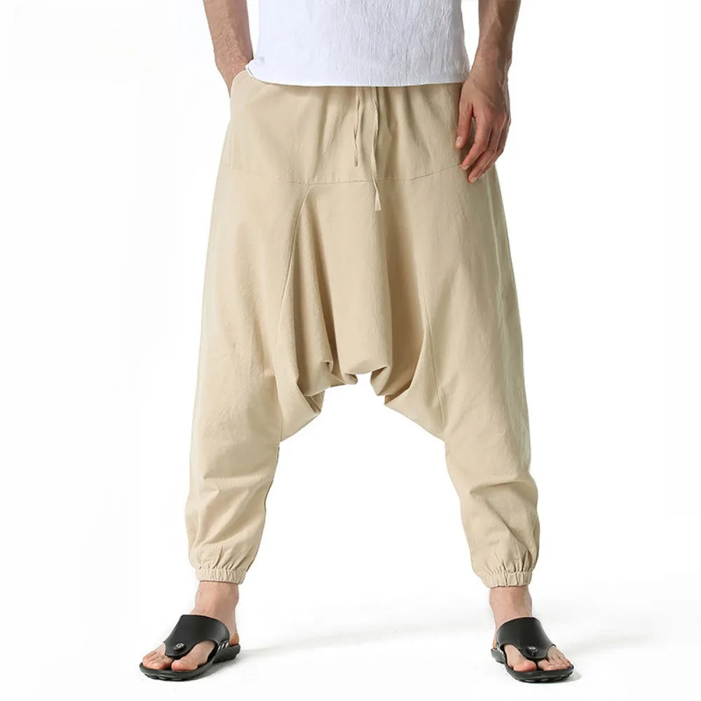 King Billion Men's Cotton Linen Harem Pants | Baggy Casual Wide Leg Trousers