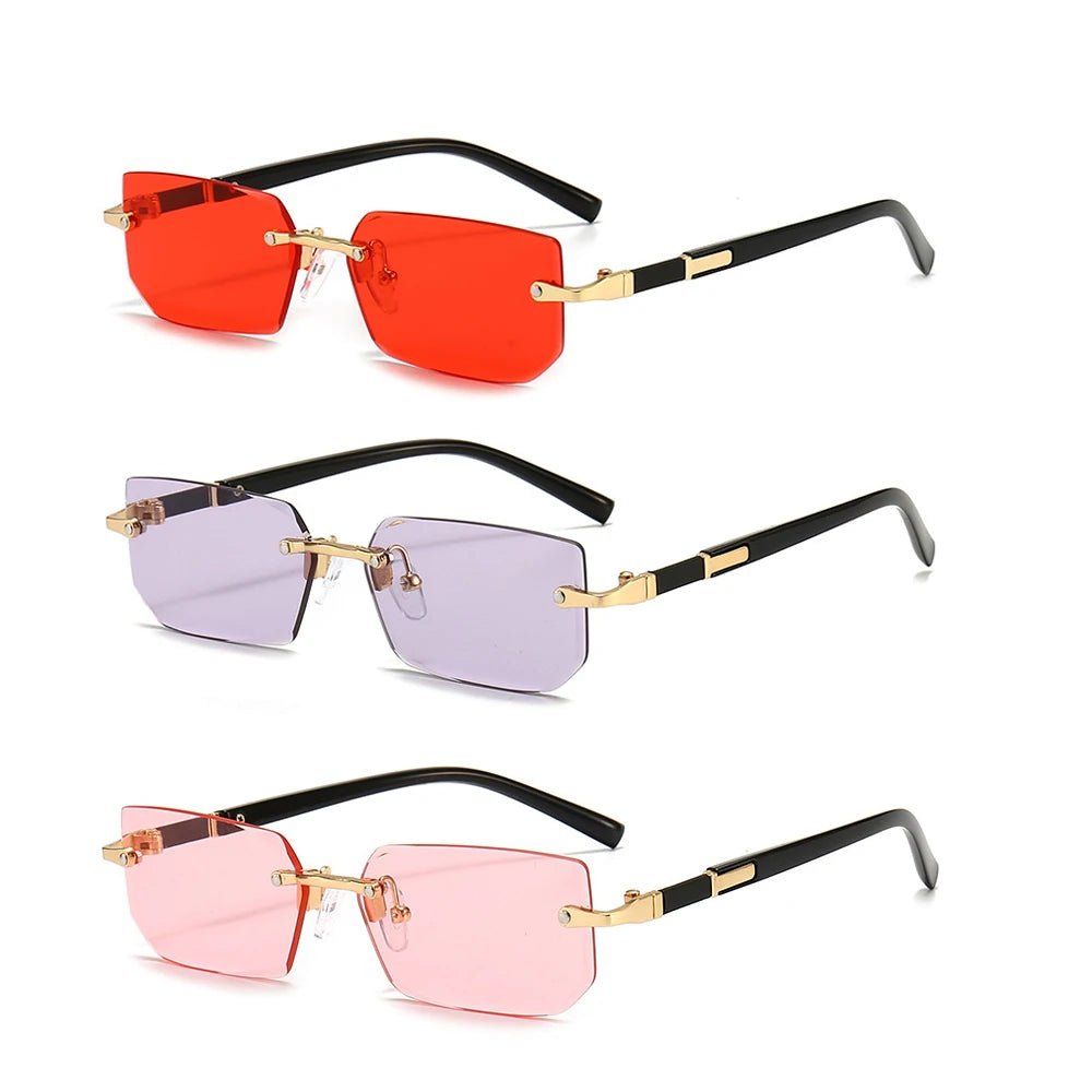 Rimless Rectangle Sunglasses | Unisex Small Square Sun Glasses