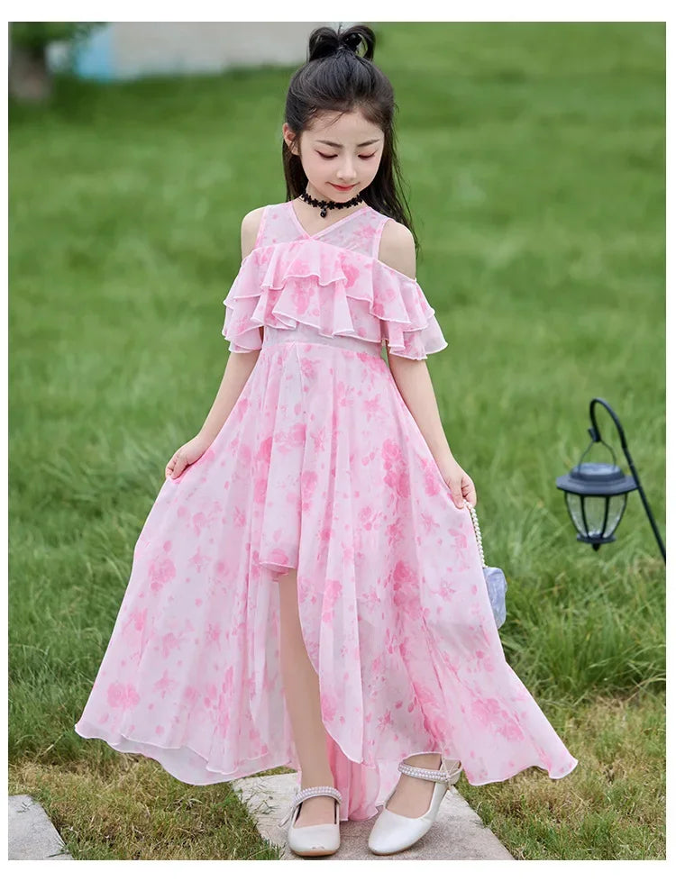 Girls Summer Boho Chiffon Maxi Beach Dress