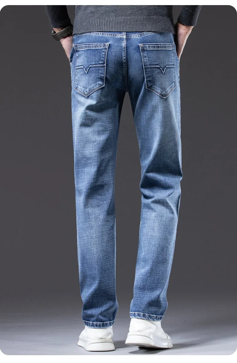 Men's Straight-Fit Stretch Business Jeans | Vintage Blue & Smoke Grey Denim