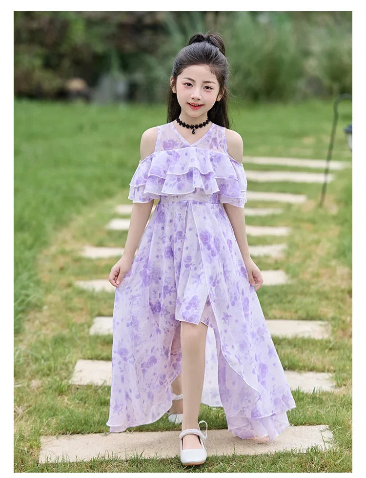 Girls Summer Boho Chiffon Maxi Beach Dress