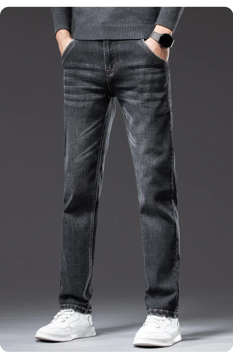 Men's Straight-Fit Stretch Business Jeans | Vintage Blue & Smoke Grey Denim