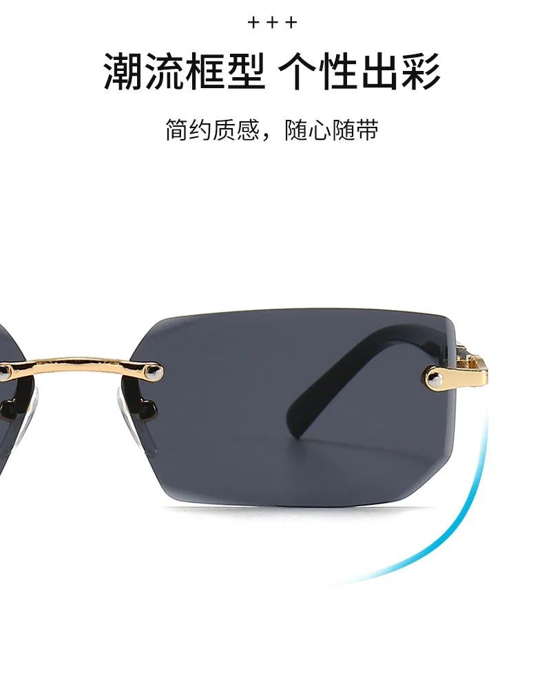 Rimless Rectangle Sunglasses | Unisex Small Square Sun Glasses