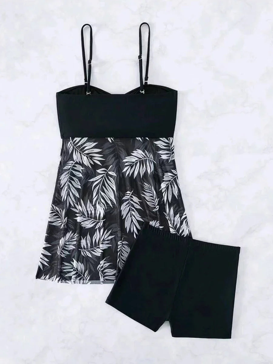 Women's Tankini Dress with Shorts | Padded Printed Swim Set