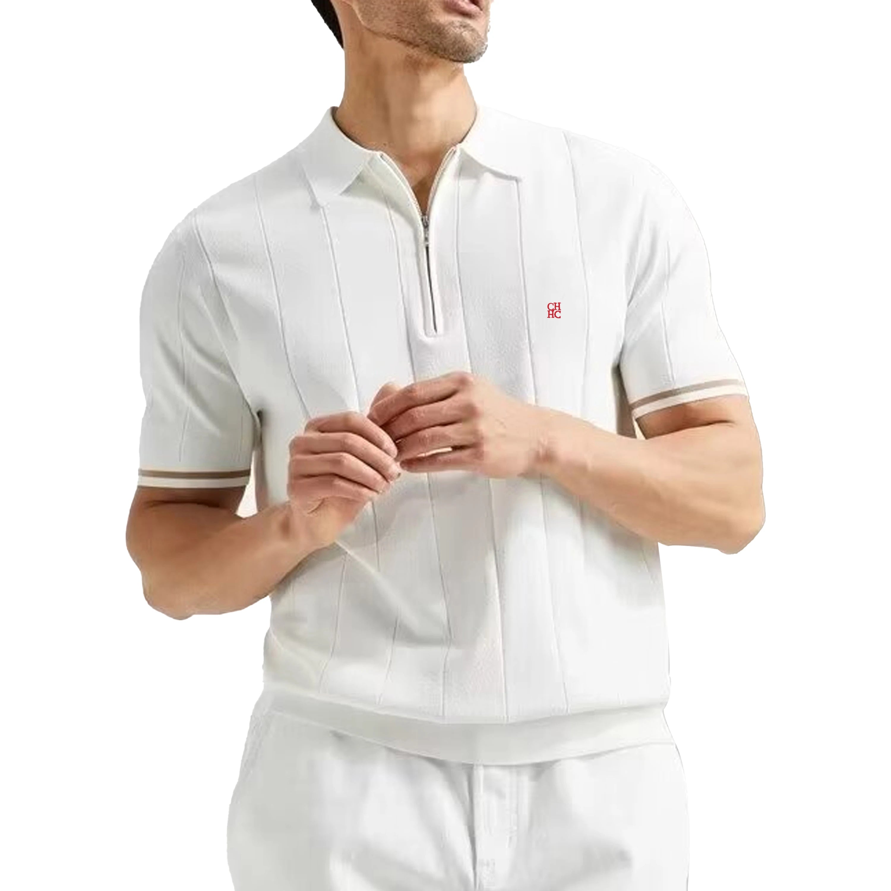 Mamiri-Store CHCH Men's Ribbed Knit Polo Shirt | Breathable Summer Smart Casual