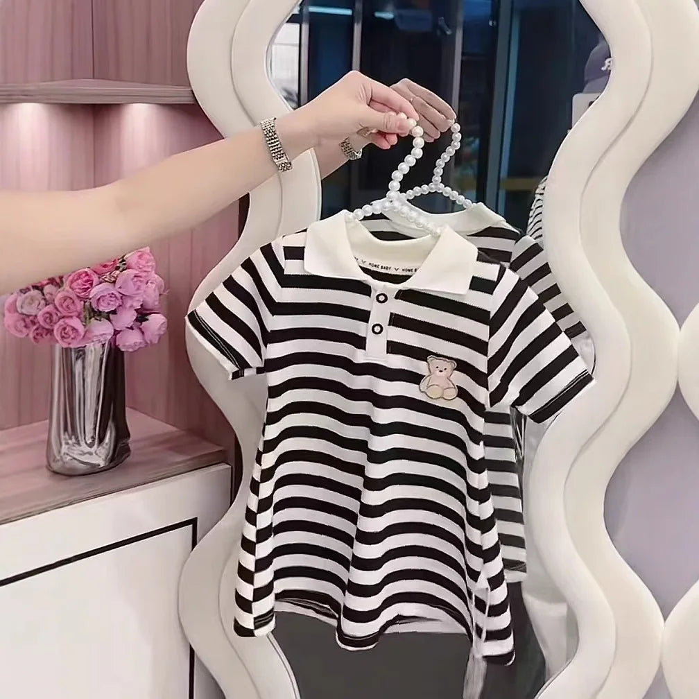 Girls Summer Bubble Sleeve Checkered Strap Dress