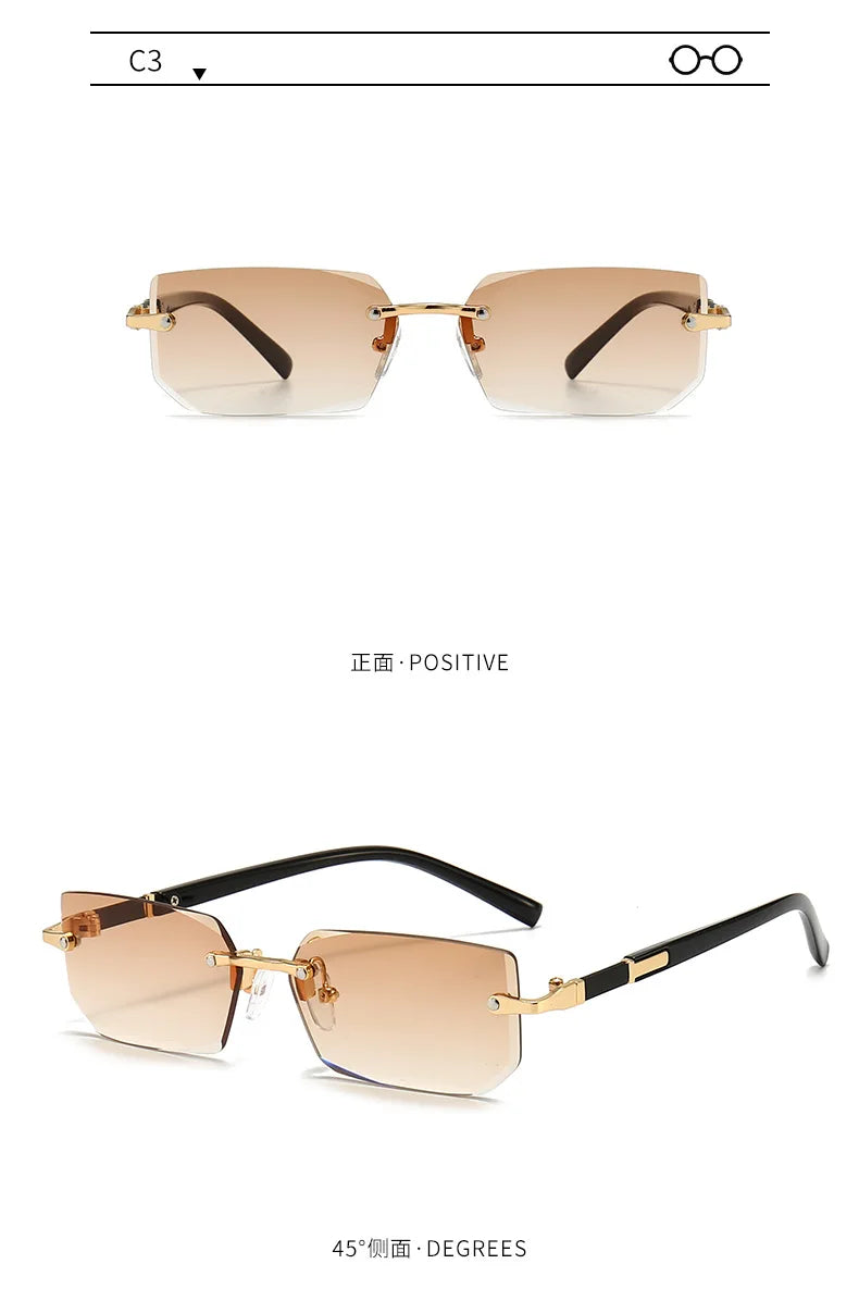 Rimless Rectangle Sunglasses | Unisex Small Square Sun Glasses