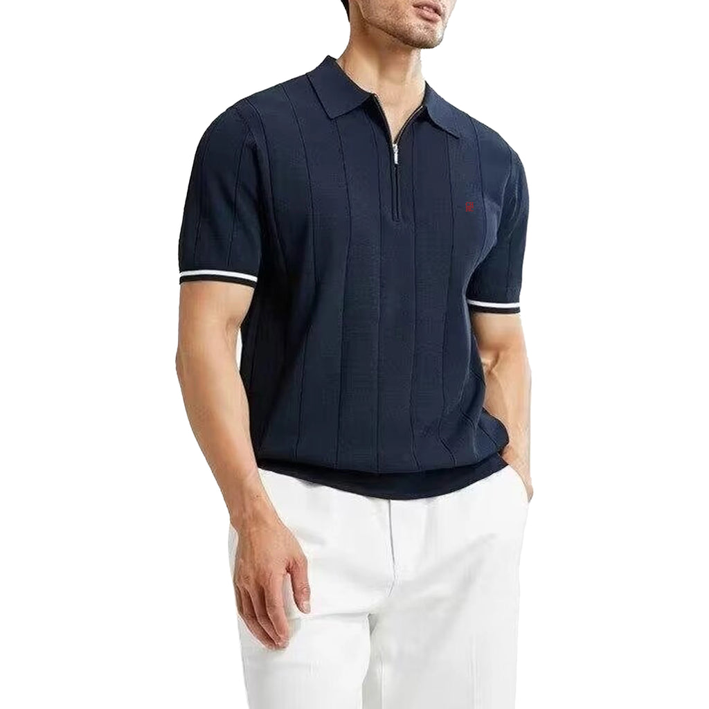 Mamiri-Store CHCH Men's Ribbed Knit Polo Shirt | Breathable Summer Smart Casual