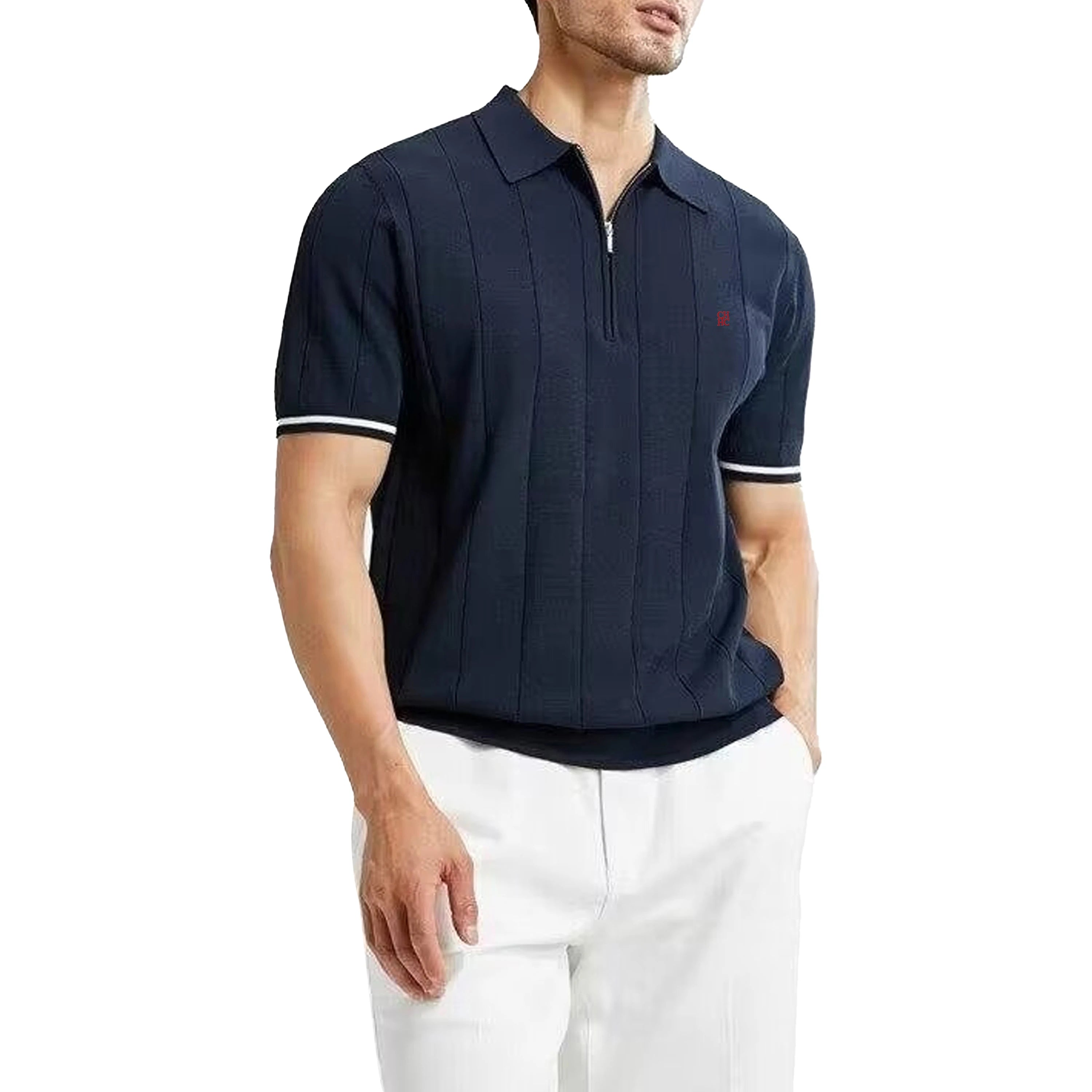 Mamiri-Store CHCH Men's Ribbed Knit Polo Shirt | Breathable Summer Smart Casual