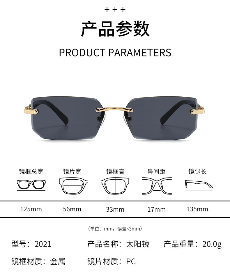 Rimless Rectangle Sunglasses | Unisex Small Square Sun Glasses