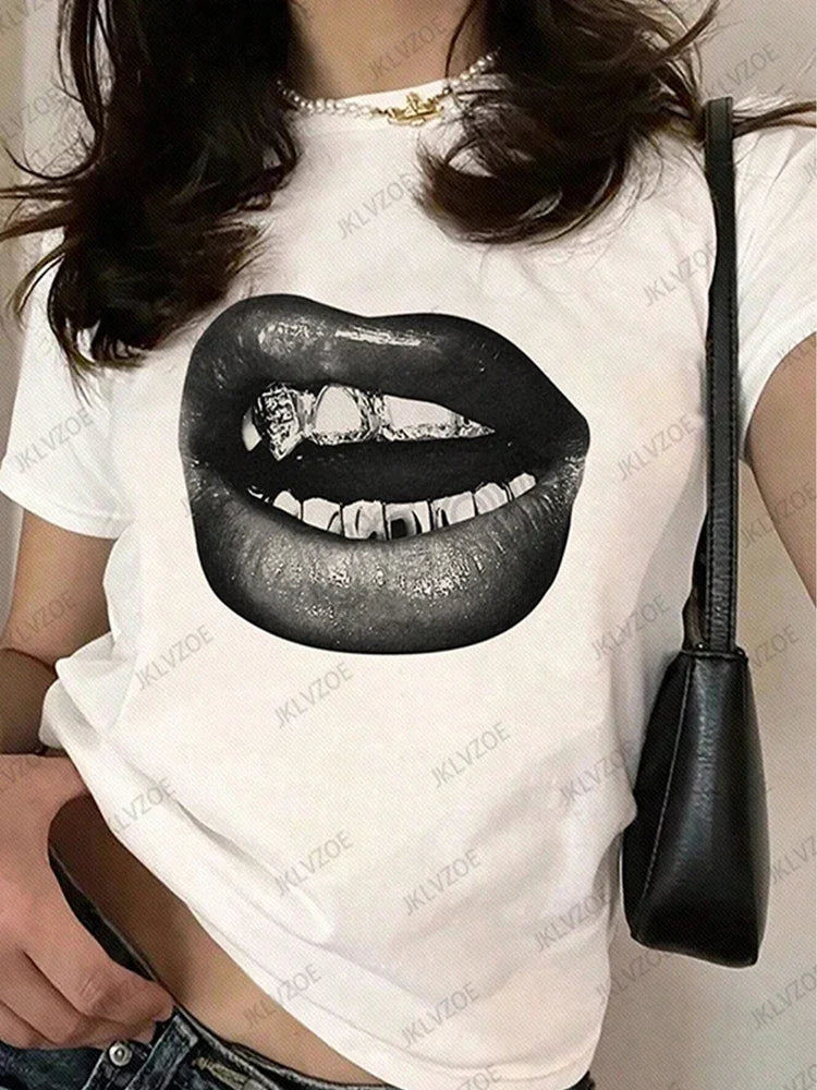 Mamiri-Store Women's Casual Short-Sleeve Letter-Print Sporty T-Shirt