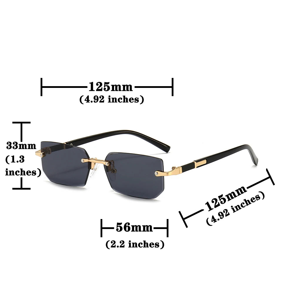 Rimless Rectangle Sunglasses | Unisex Small Square Sun Glasses