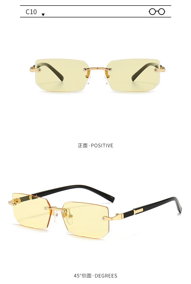 Rimless Rectangle Sunglasses | Unisex Small Square Sun Glasses