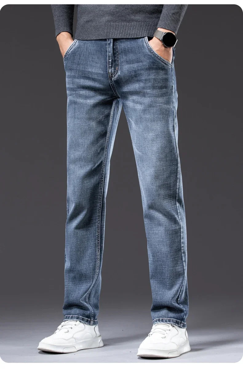 Men's Straight-Fit Stretch Business Jeans | Vintage Blue & Smoke Grey Denim