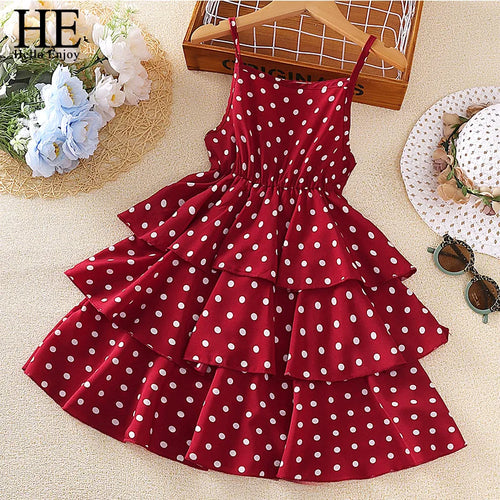 Elegant Summer Polka Dot Princess Dress for Girls