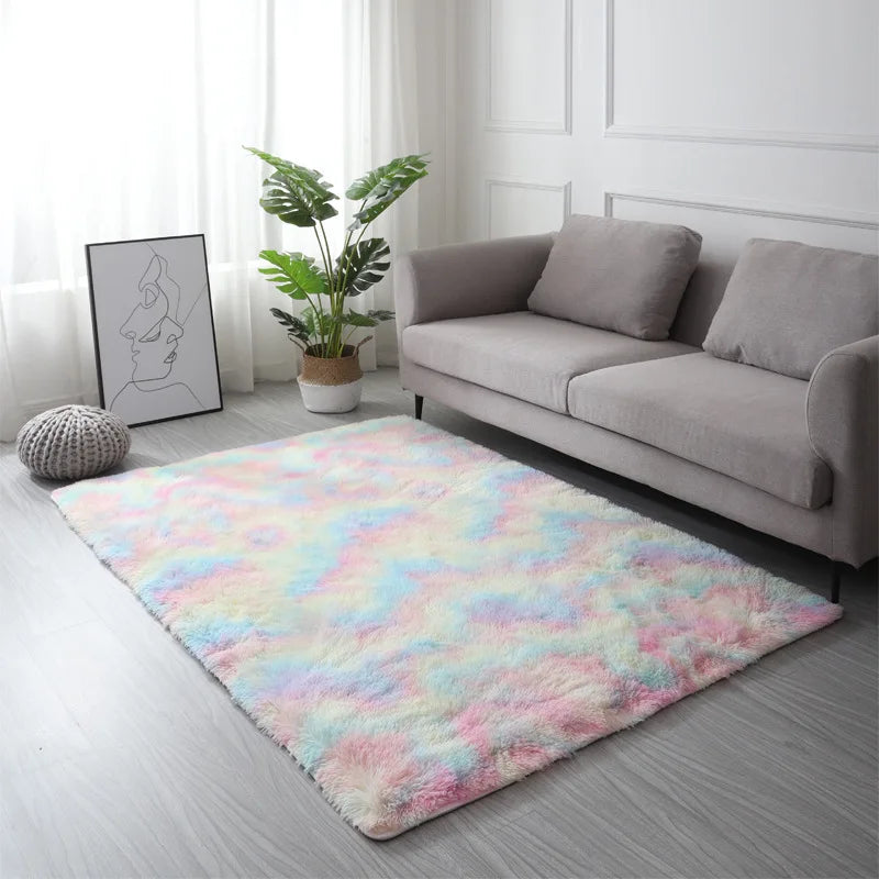 VIKAMA Tie-Dye Plush Area Rug | Soft Fluffy Non-Slip Home & Kids Mat