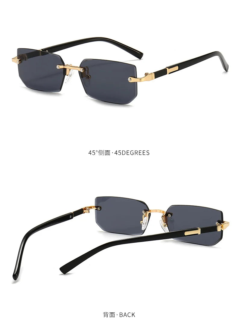 Rimless Rectangle Sunglasses | Unisex Small Square Sun Glasses