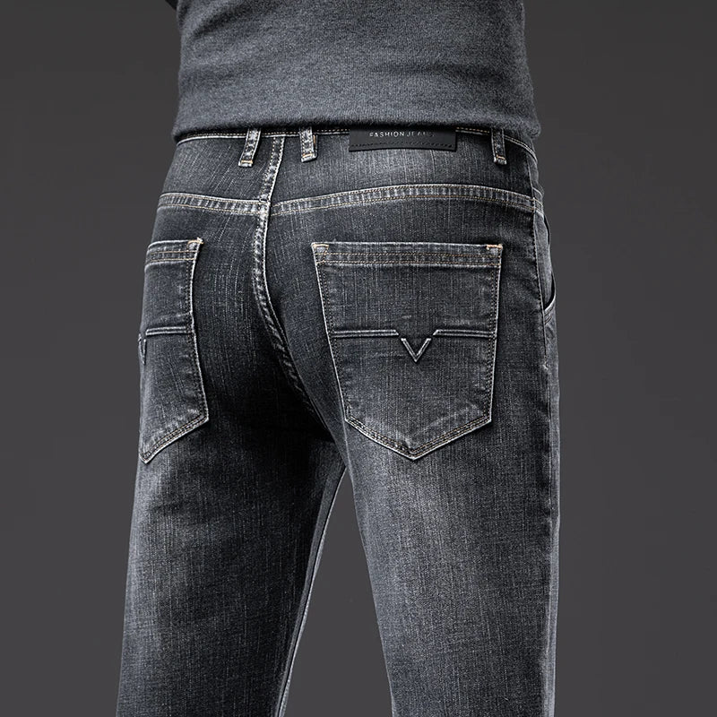 Men's Straight-Fit Stretch Business Jeans | Vintage Blue & Smoke Grey Denim