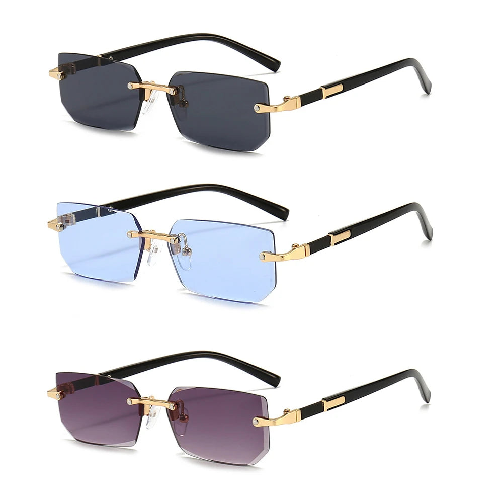 Rimless Rectangle Sunglasses | Unisex Small Square Sun Glasses