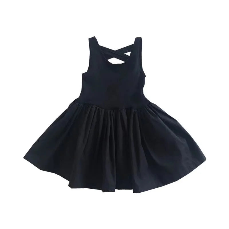 Girls Elegant Black Tutu Backless Party Dress