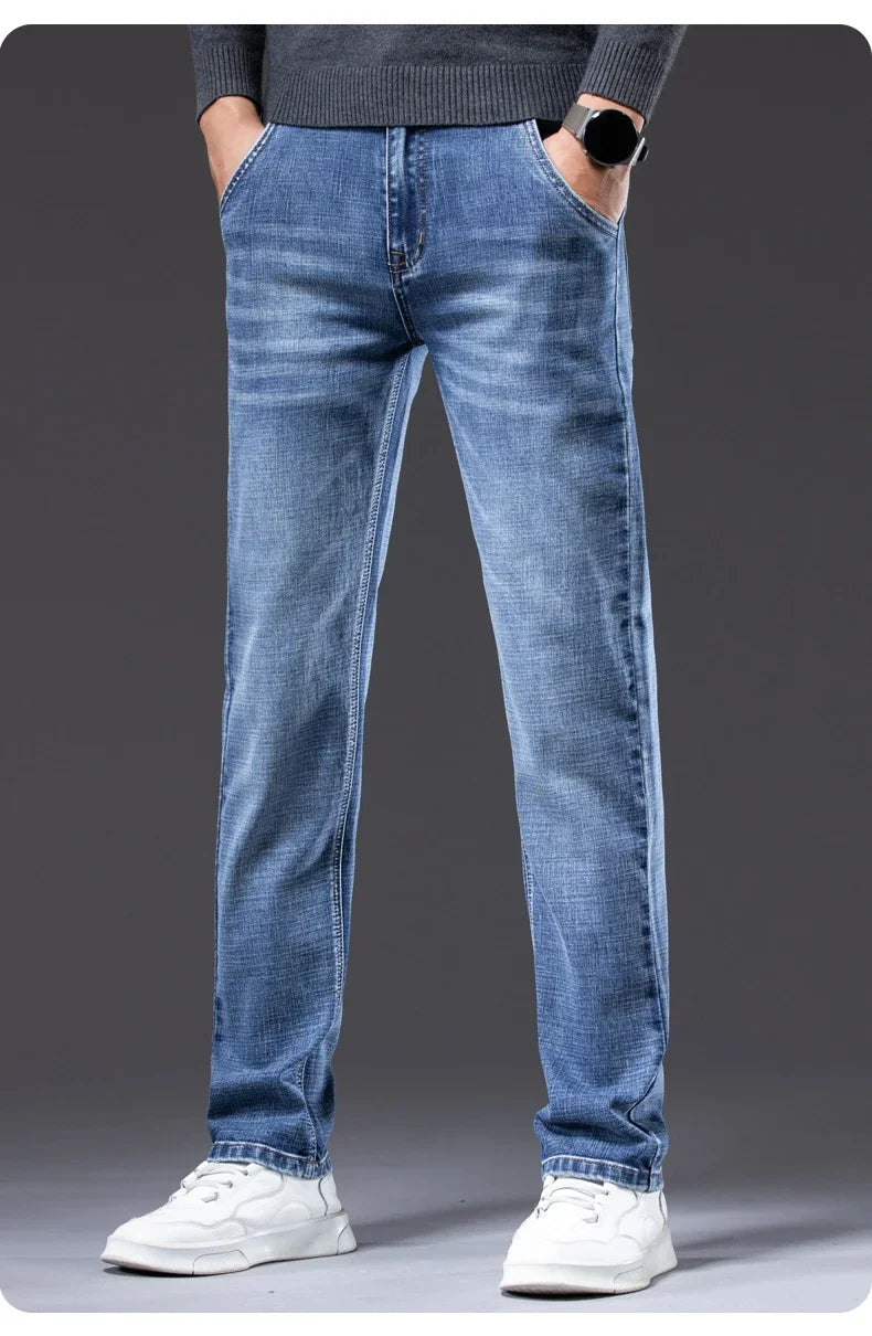 Men's Straight-Fit Stretch Business Jeans | Vintage Blue & Smoke Grey Denim