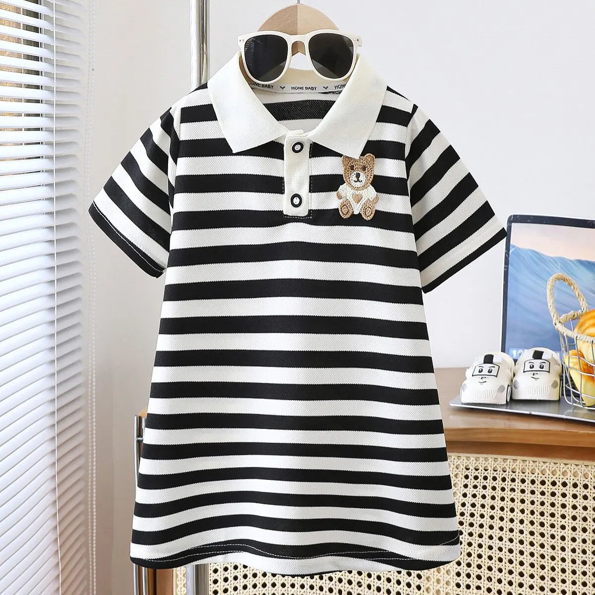 Girls Summer Bubble Sleeve Checkered Strap Dress