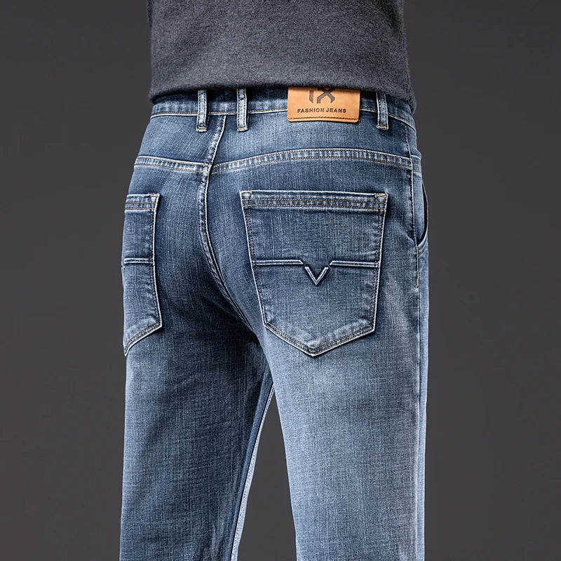 Men's Straight-Fit Stretch Business Jeans | Vintage Blue & Smoke Grey Denim