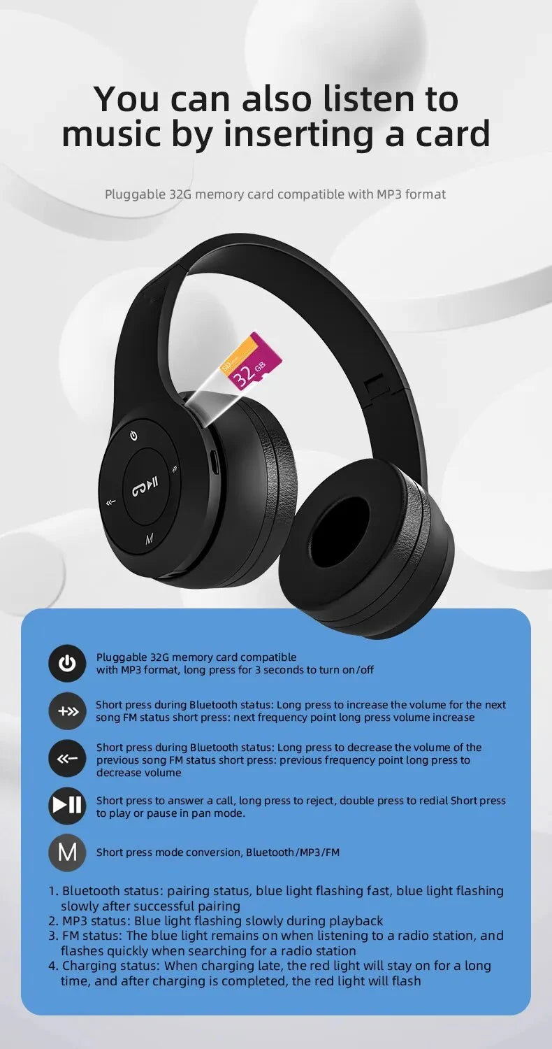 P47 Wireless Bluetooth Headphones | Noise-Canceling Handsfree Headset