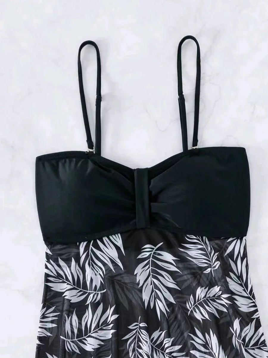 Women's Tankini Dress with Shorts | Padded Printed Swim Set