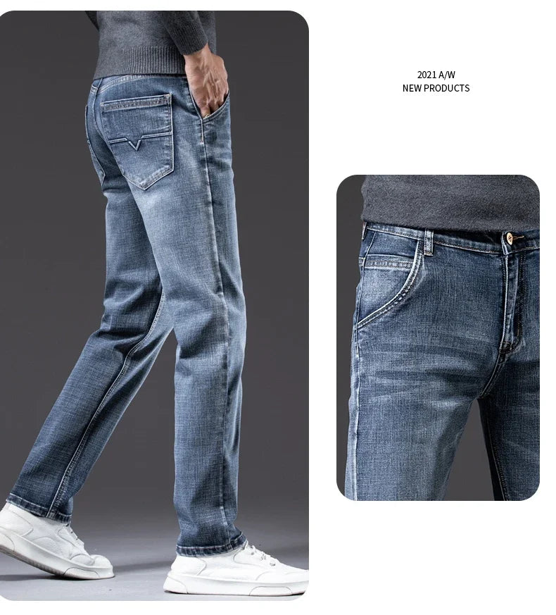 Men's Straight-Fit Stretch Business Jeans | Vintage Blue & Smoke Grey Denim